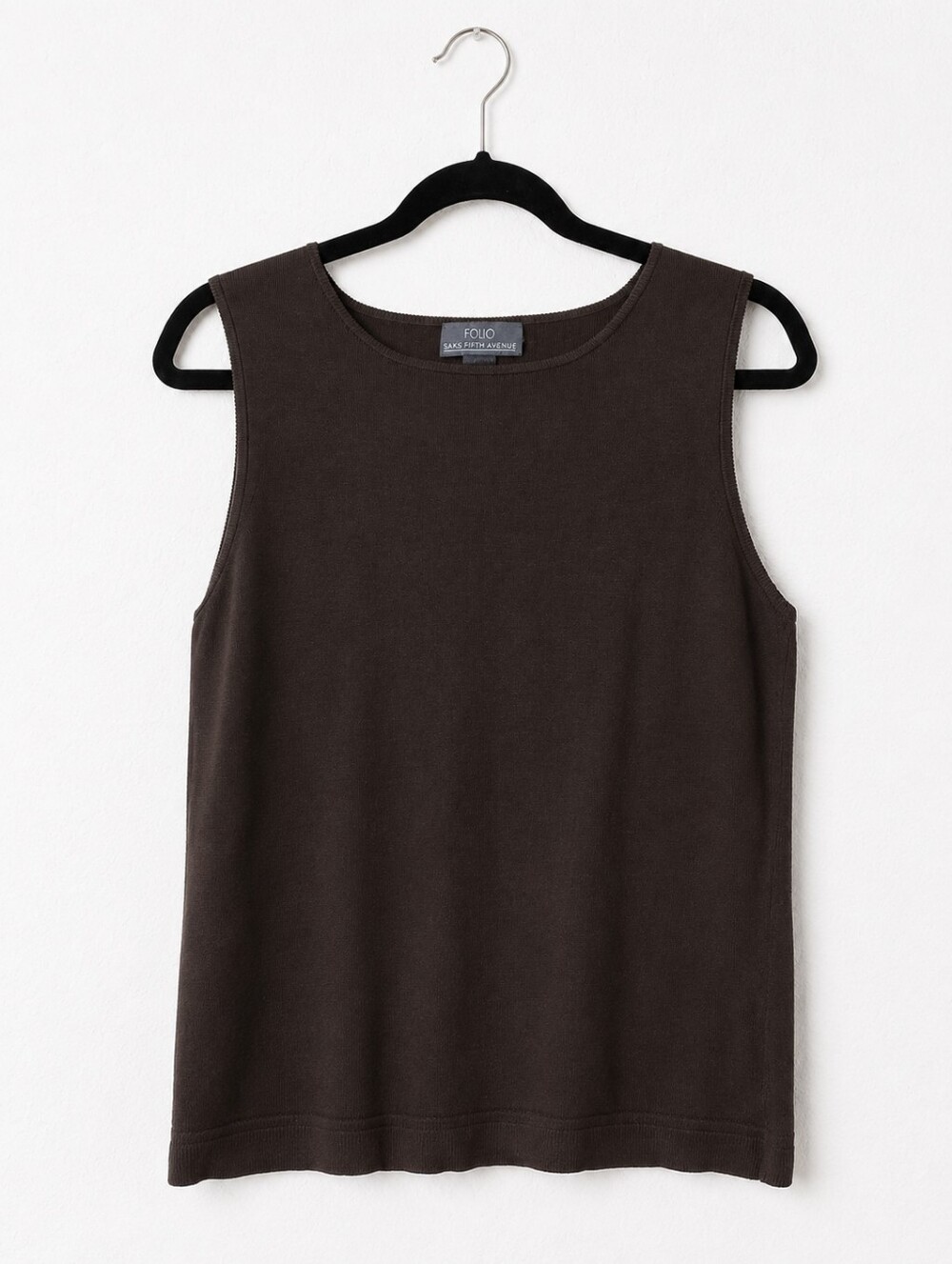 Folio Saks Fifth Avenue Silk Blend Brown Sleeveless Knit Shell Tank Top Large